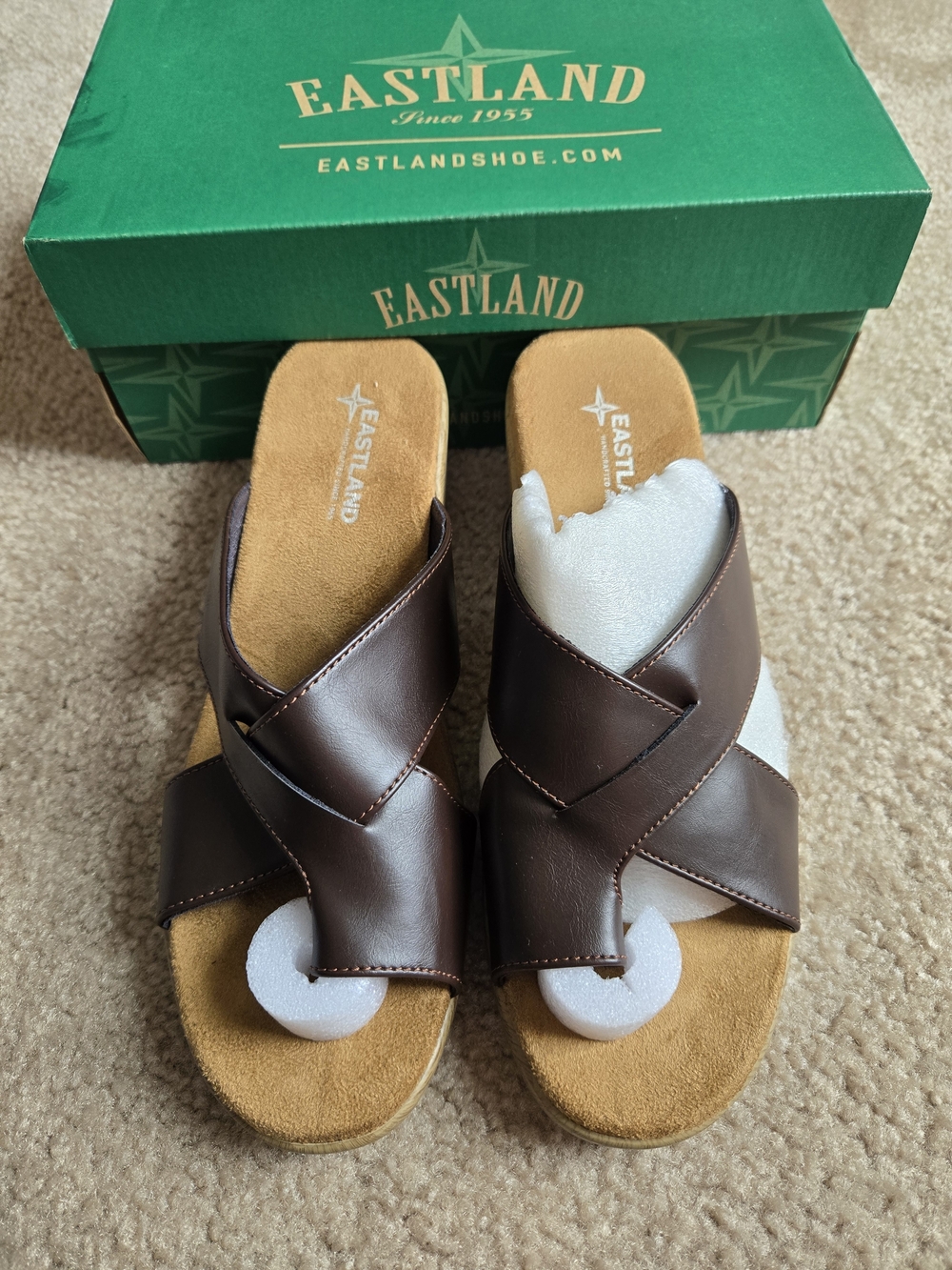 Eastland Women Brown Crisscross Slide Sandals